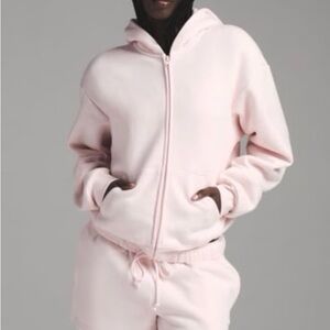 SKIMS Cotton Fleece Classic Zip-Up Hoodie – Barley (Pink) – NWT